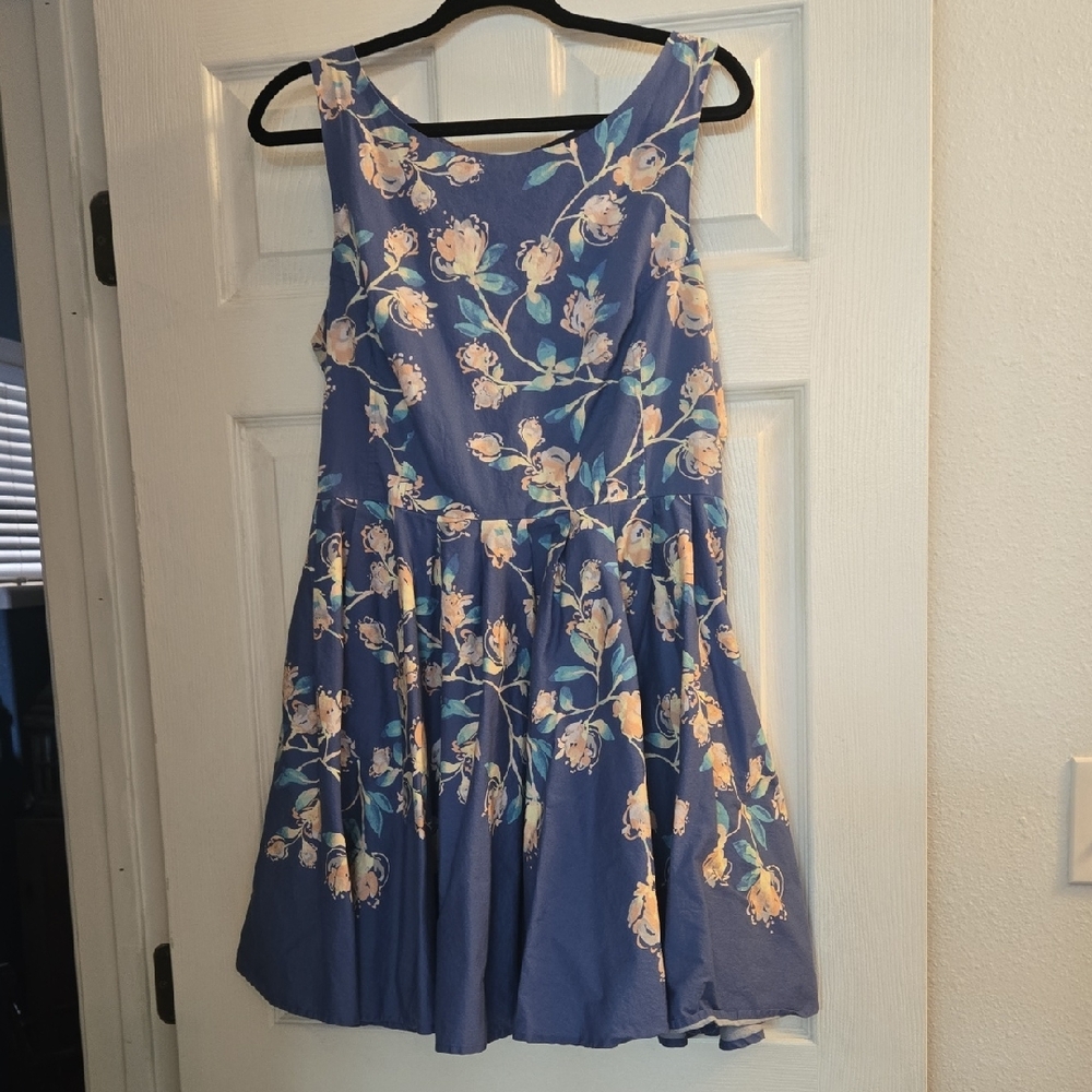 💐cute Spring dress Floral Blue Sleeveless Dress
